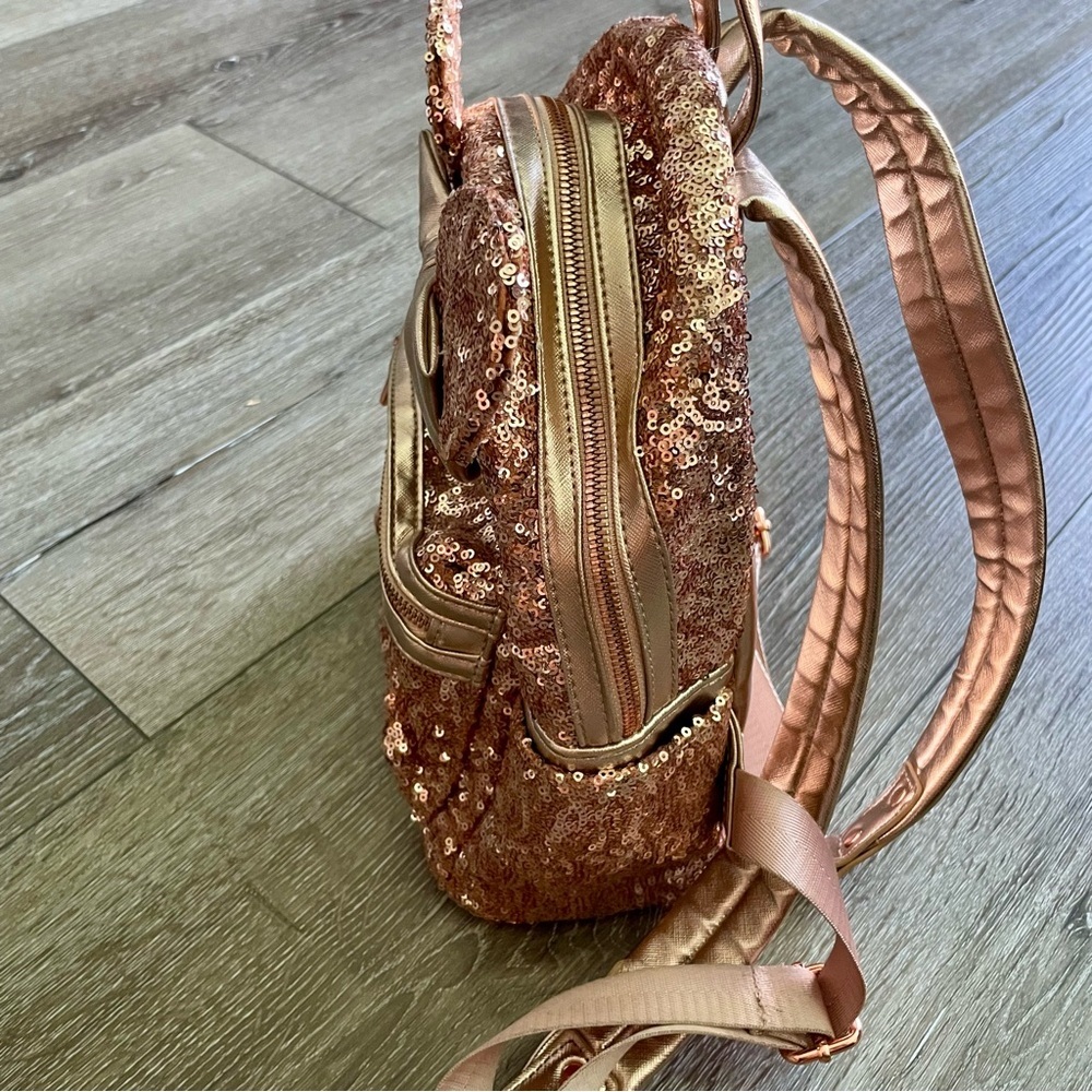 Loungefly Disney Parks Minnie Mouse Rose Gold Sequined Mini Backpack - Picture 5 of 11